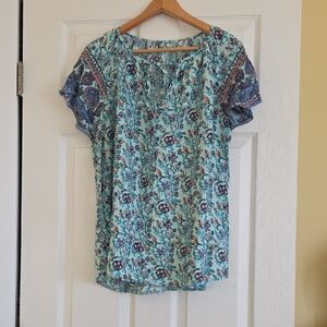 SHEIN Blue and White Floral Blouse